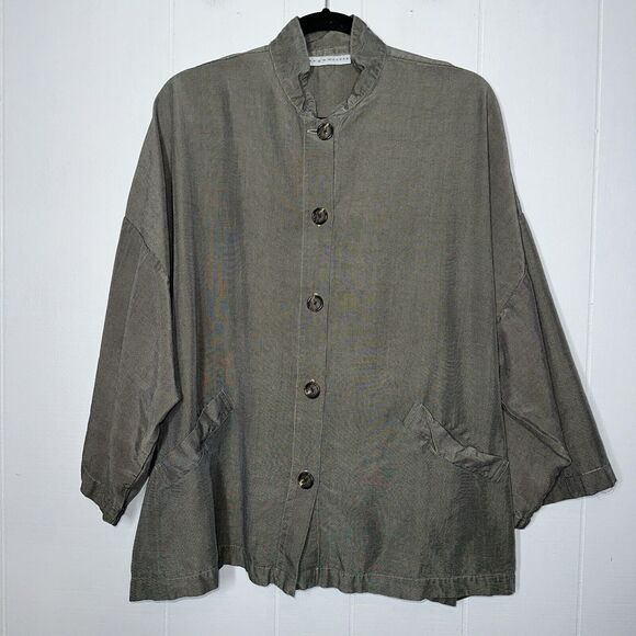 Bryn Walker Women’s Tencel Danuta Jacket Boxy Lagenlook Green Size Small - Picture 1 of 5